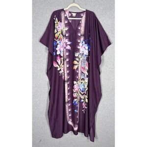 Gypsie Blu Kaftan Dress OS Purple Tropical MuuMuu House Cover Up Boho Loungewear